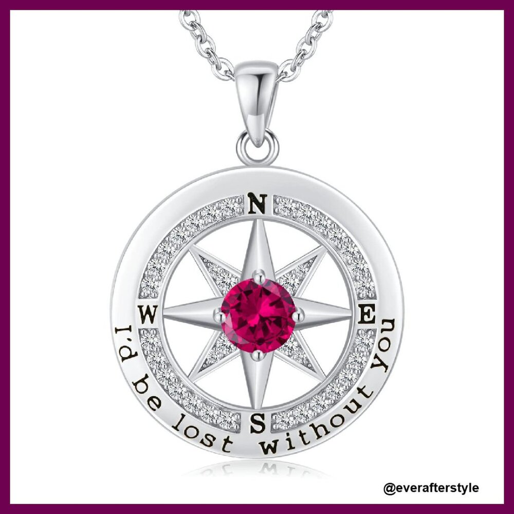 Sterling Silver Compass Necklace Elegant Anniversary Gift Engraved Pendant